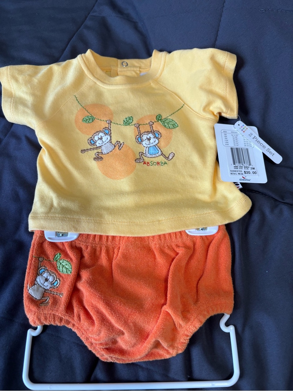 Absorba Yellow Top & Orange Monkey Diaper Set